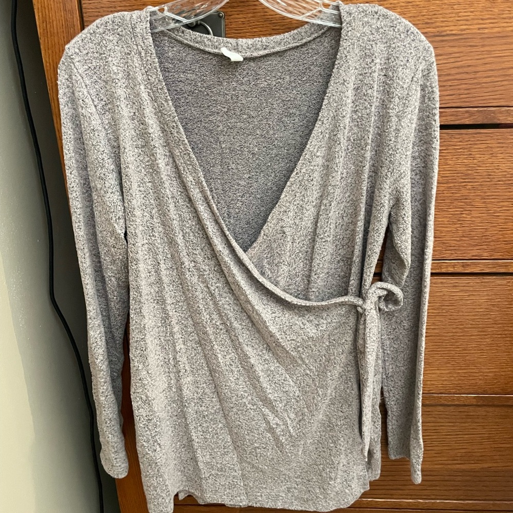 PinkBlush Beige Knit Draped Wrap V-Neck Maternity Nursing Top